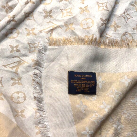 LOUIS VUITTON LV Light Gold & Gold Monogram Shawl Scarf Wrap - Picture 8 of 9